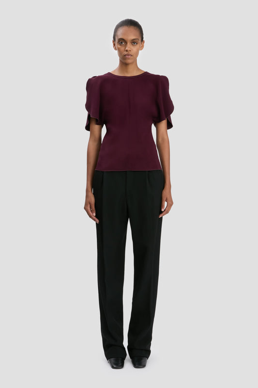 Draped Sleeve Top In Merlot