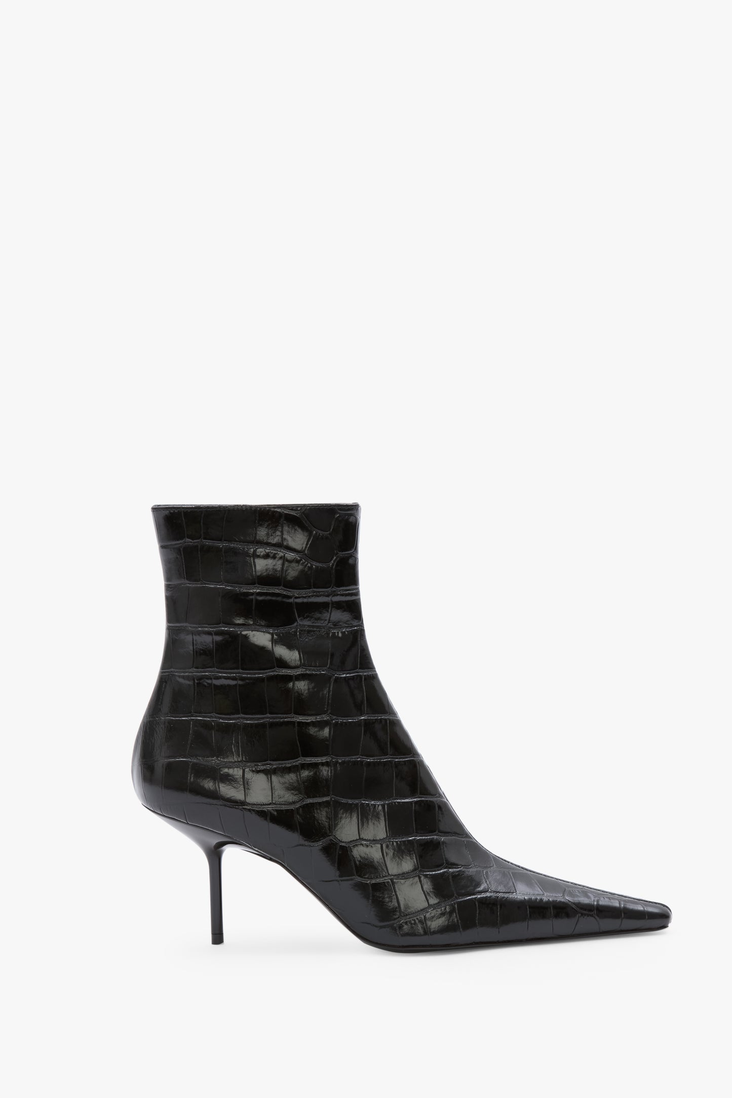 Sloan Stiletto Ankle Boot In Black Croc Embossed Leather