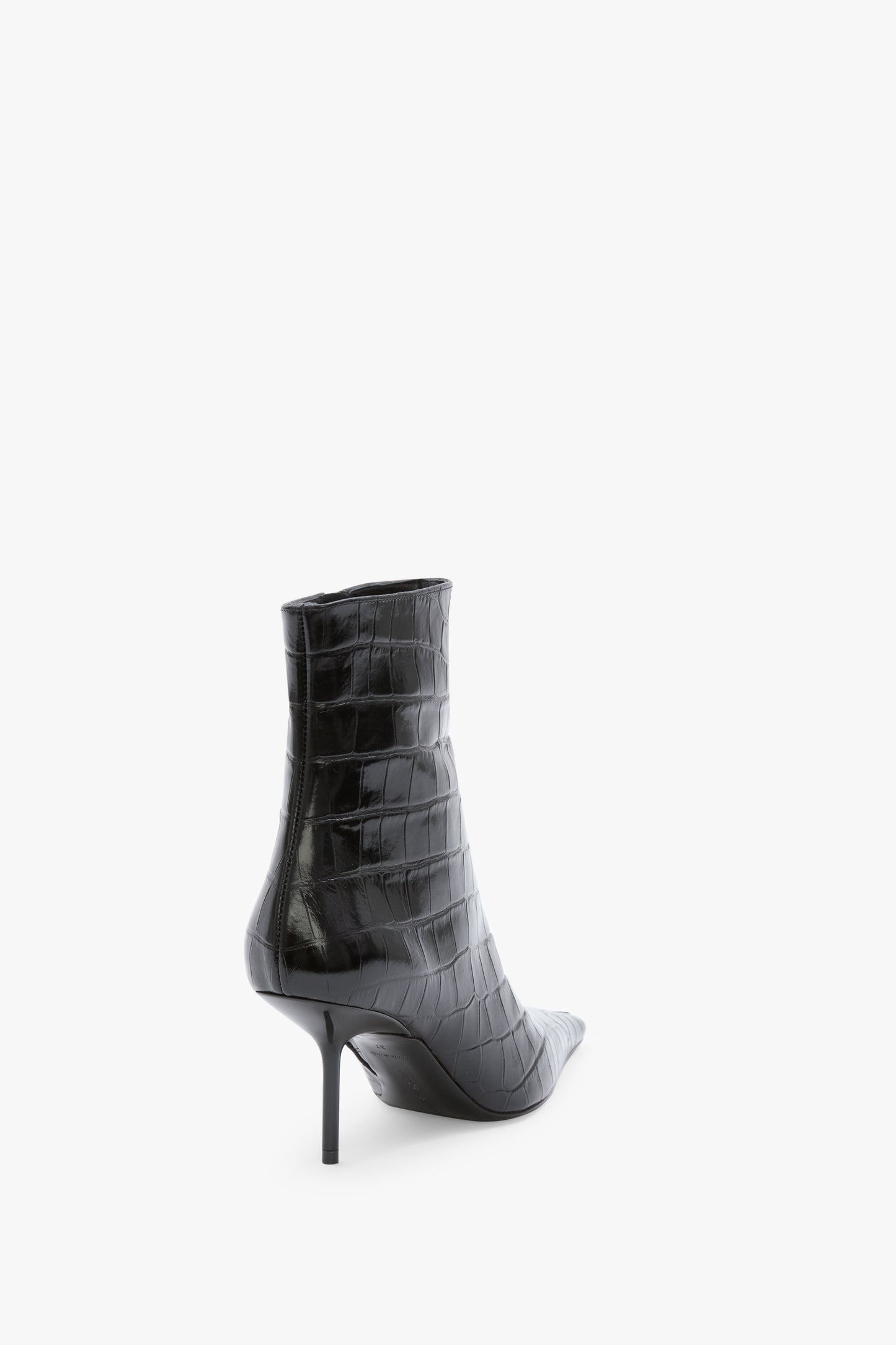 Sloan Stiletto Ankle Boot In Black Croc Embossed Leather