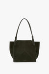Victoria Tote Bag In Dark Olive Suede