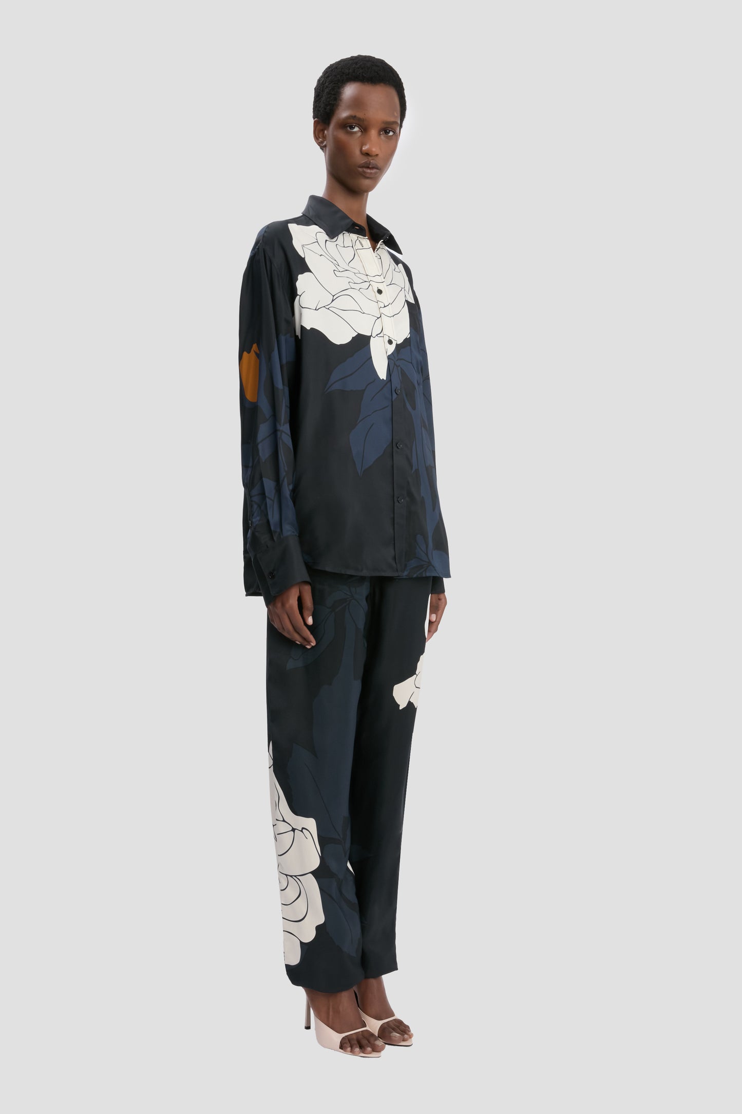 Pyjama Shirt In Navy Floral Print