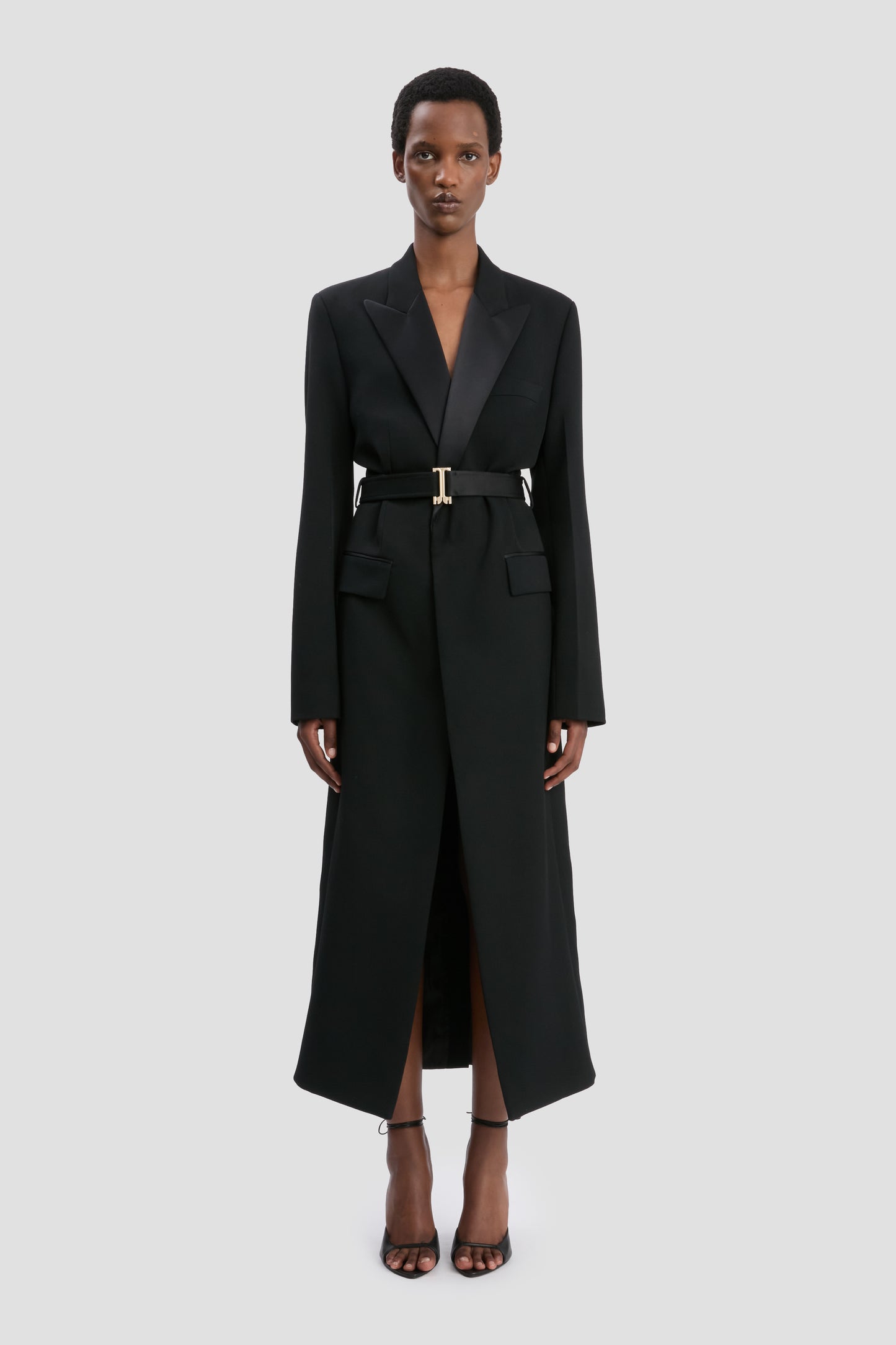 Belted Tailored Coat In Black