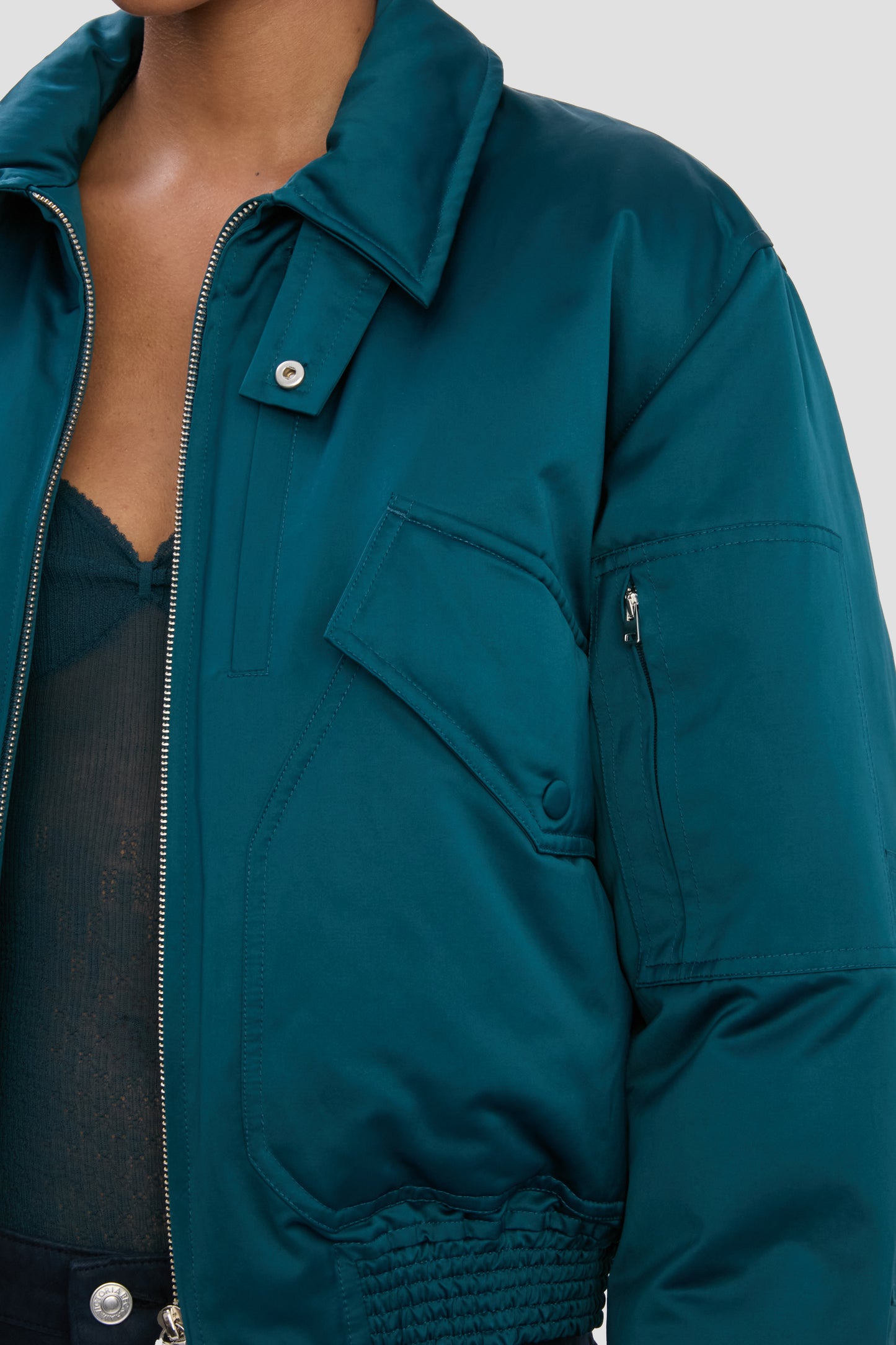Padded Bomber Jacket In Dark Teal