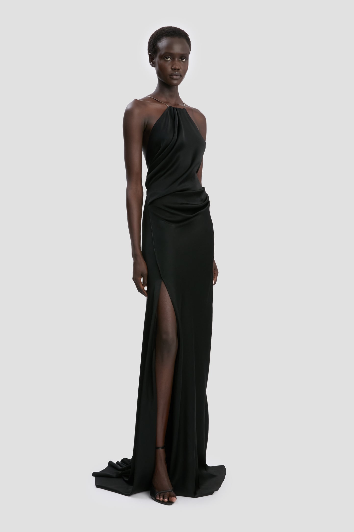 Chain Detail Halter Gown In Black