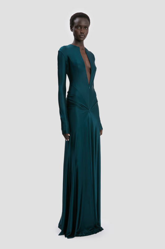 Cut-Out Gown In Dark Teal