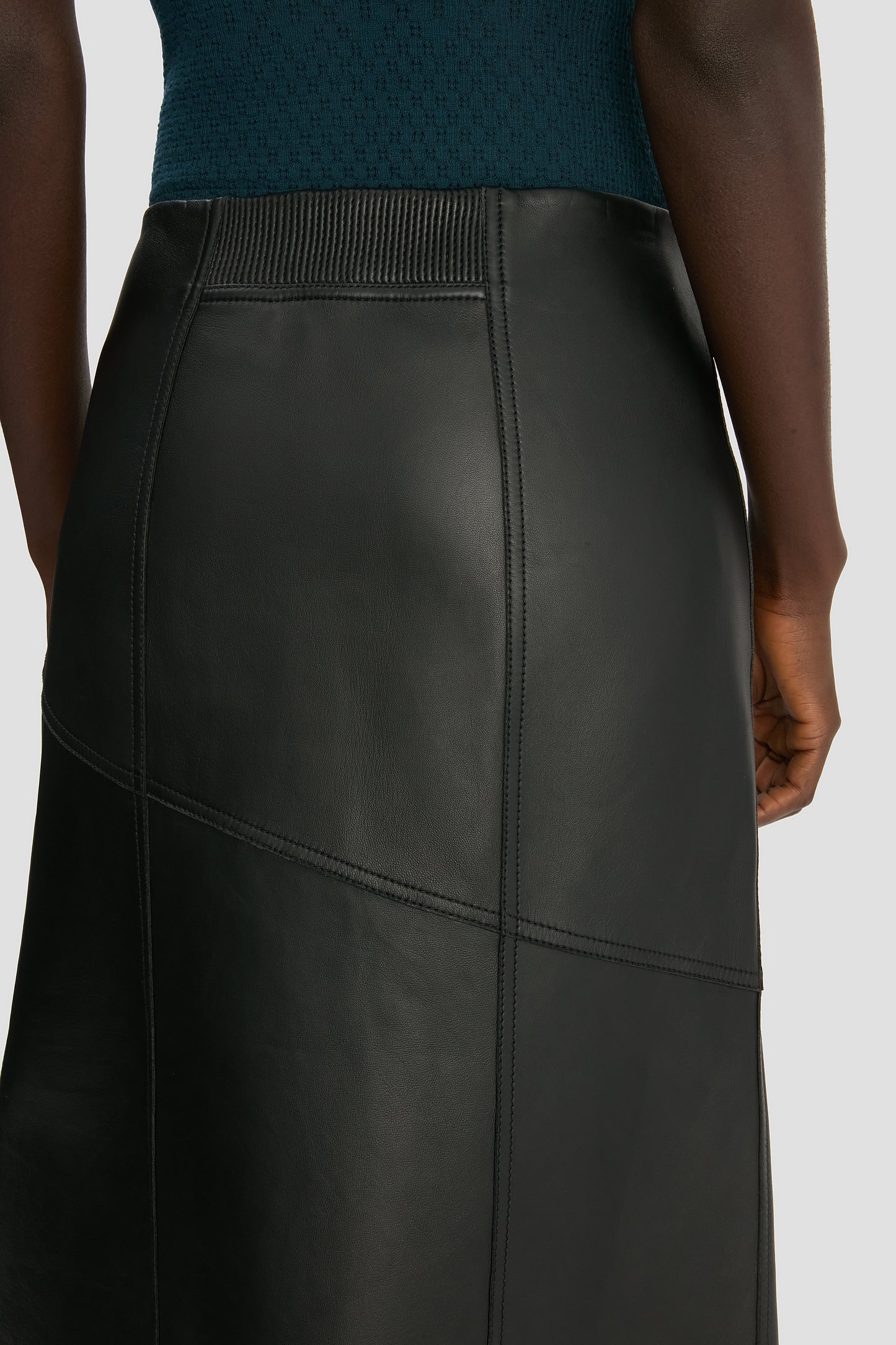 Panelled Leather Midi Skirt In Black