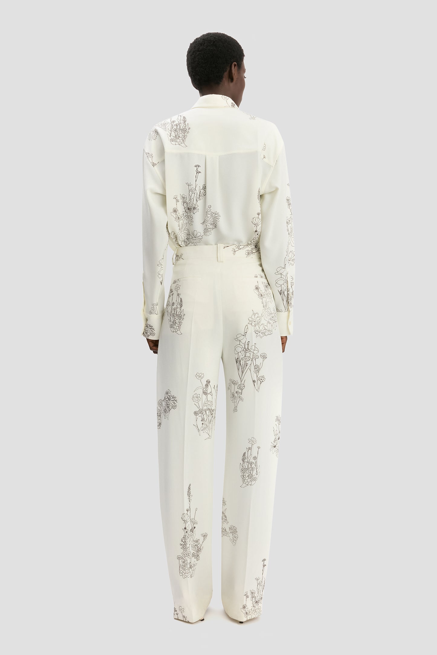 Wide Leg Trouser In Off-White Floral Print