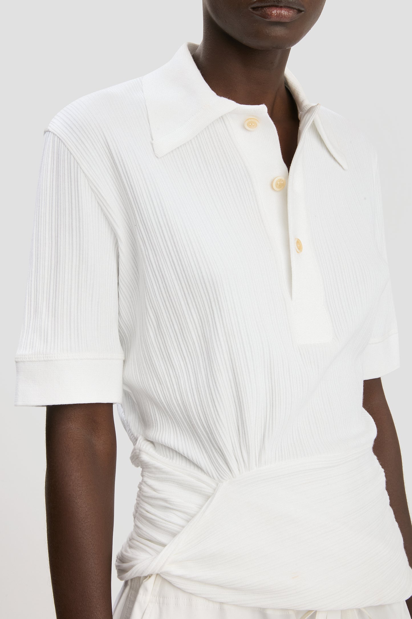 Twist Detail Polo Top In White