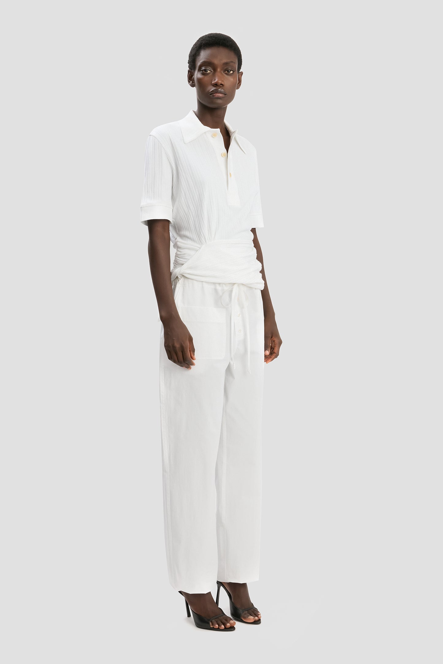 Twist Detail Polo Top In White