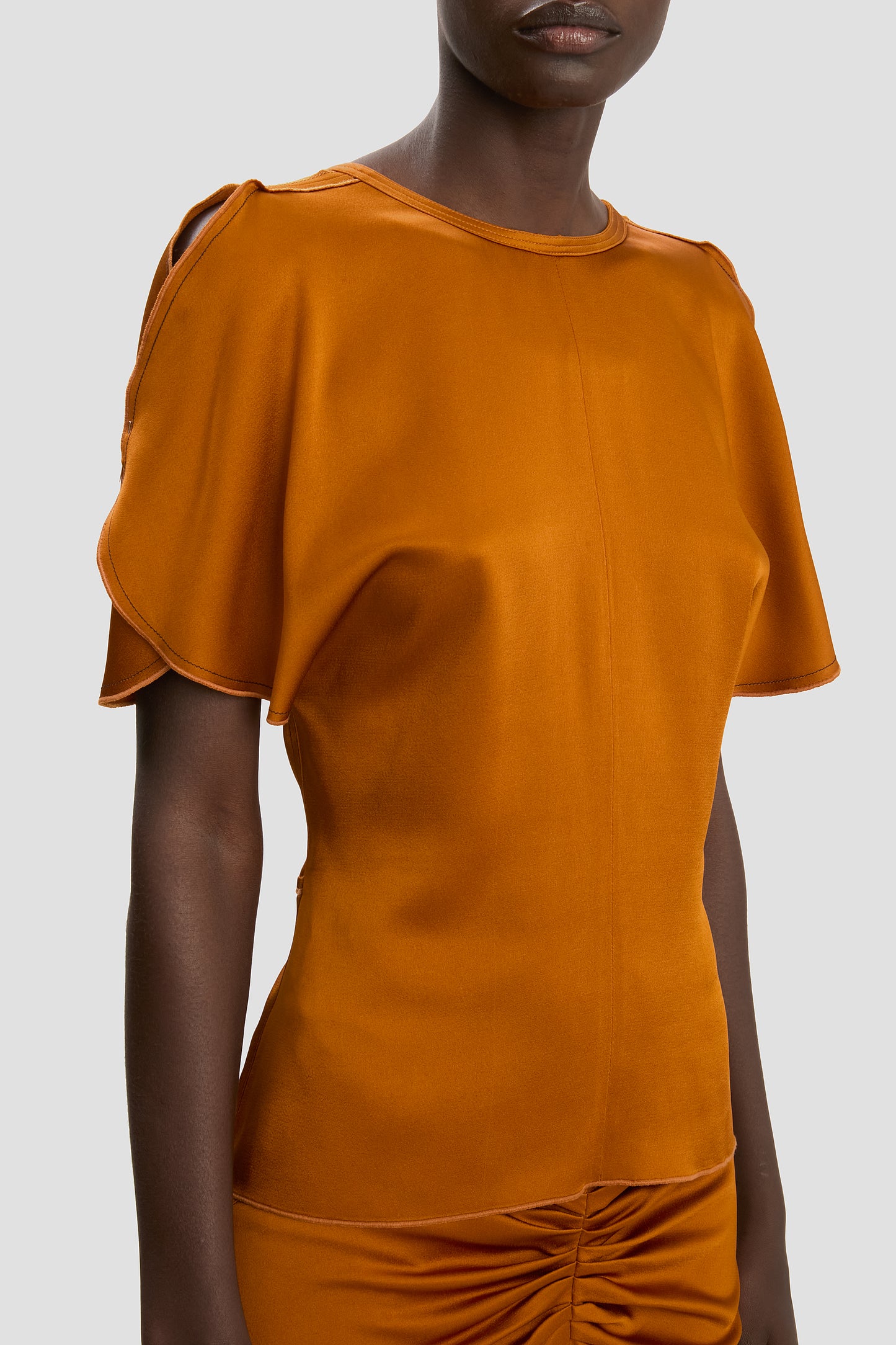 Draped Sleeve Top In Bronze