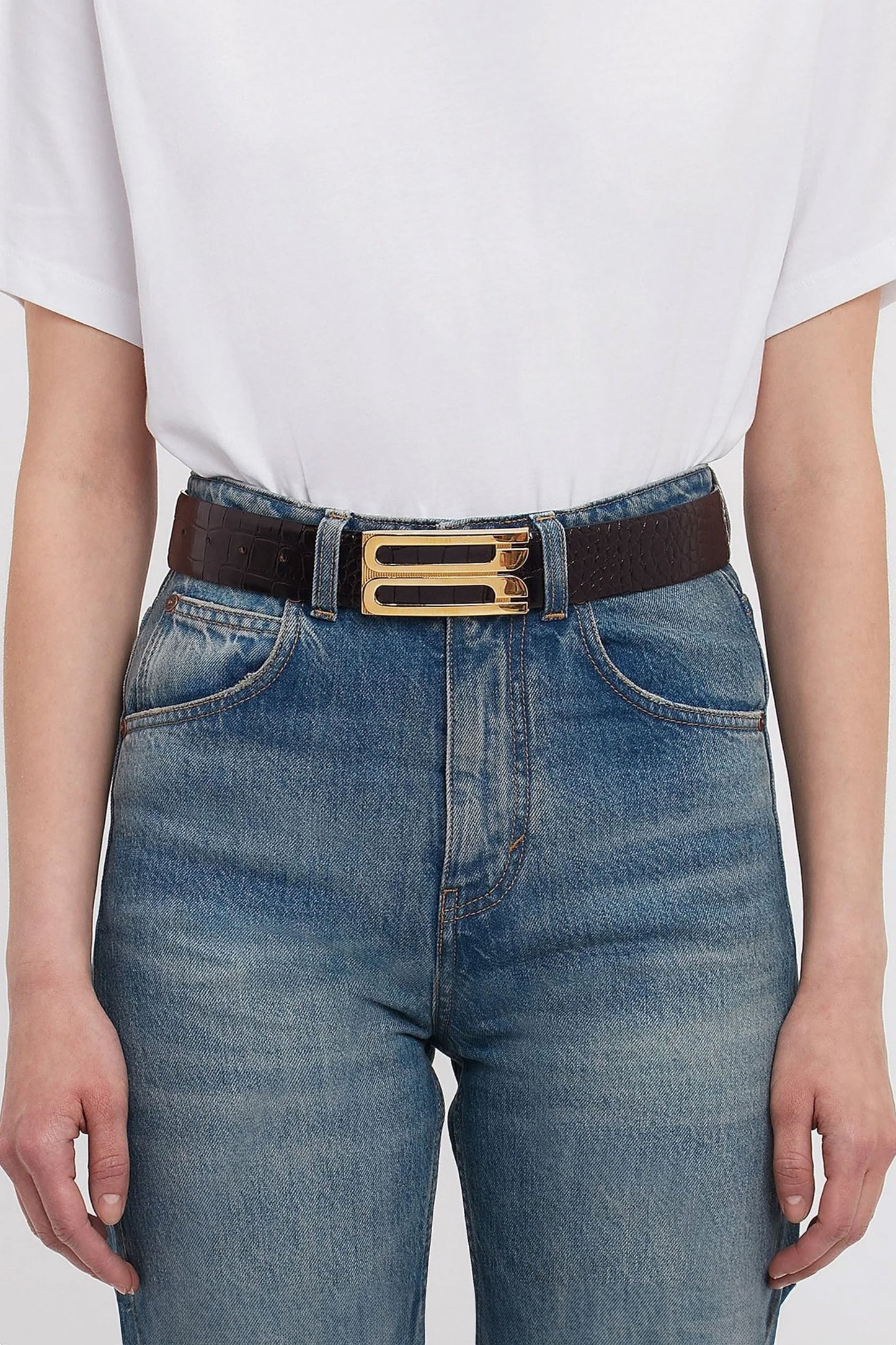 Jumbo Dorian Belt In Dark Brown Croc Embossed Leather