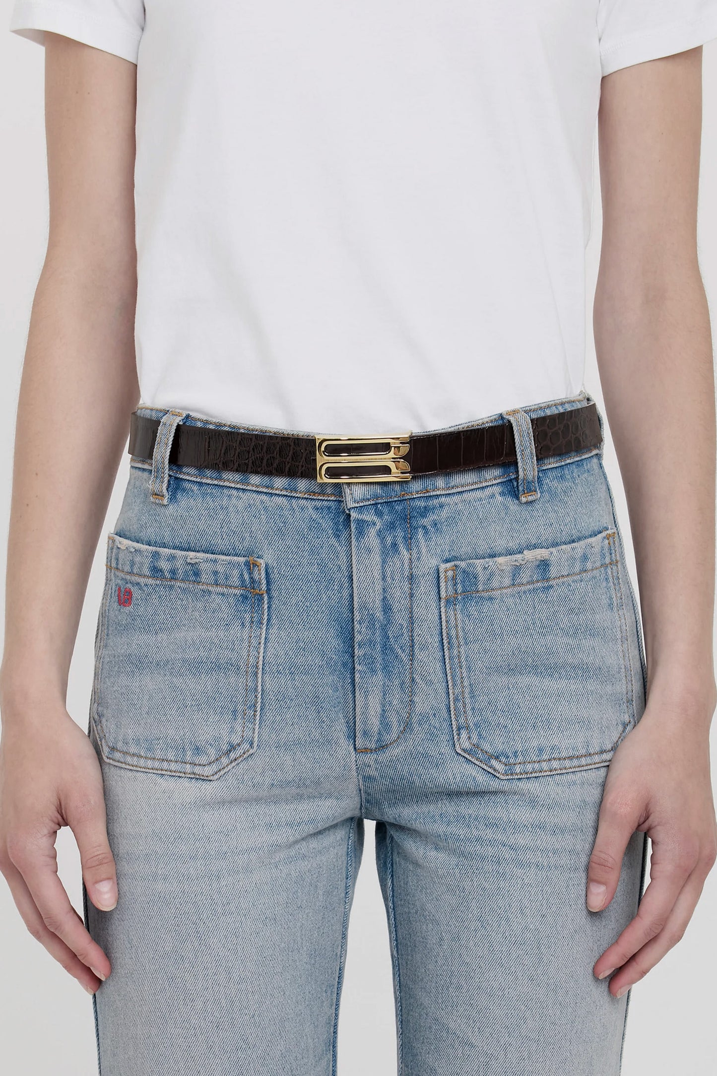 Dorian Belt In Espresso Croc Embossed Calf Leather