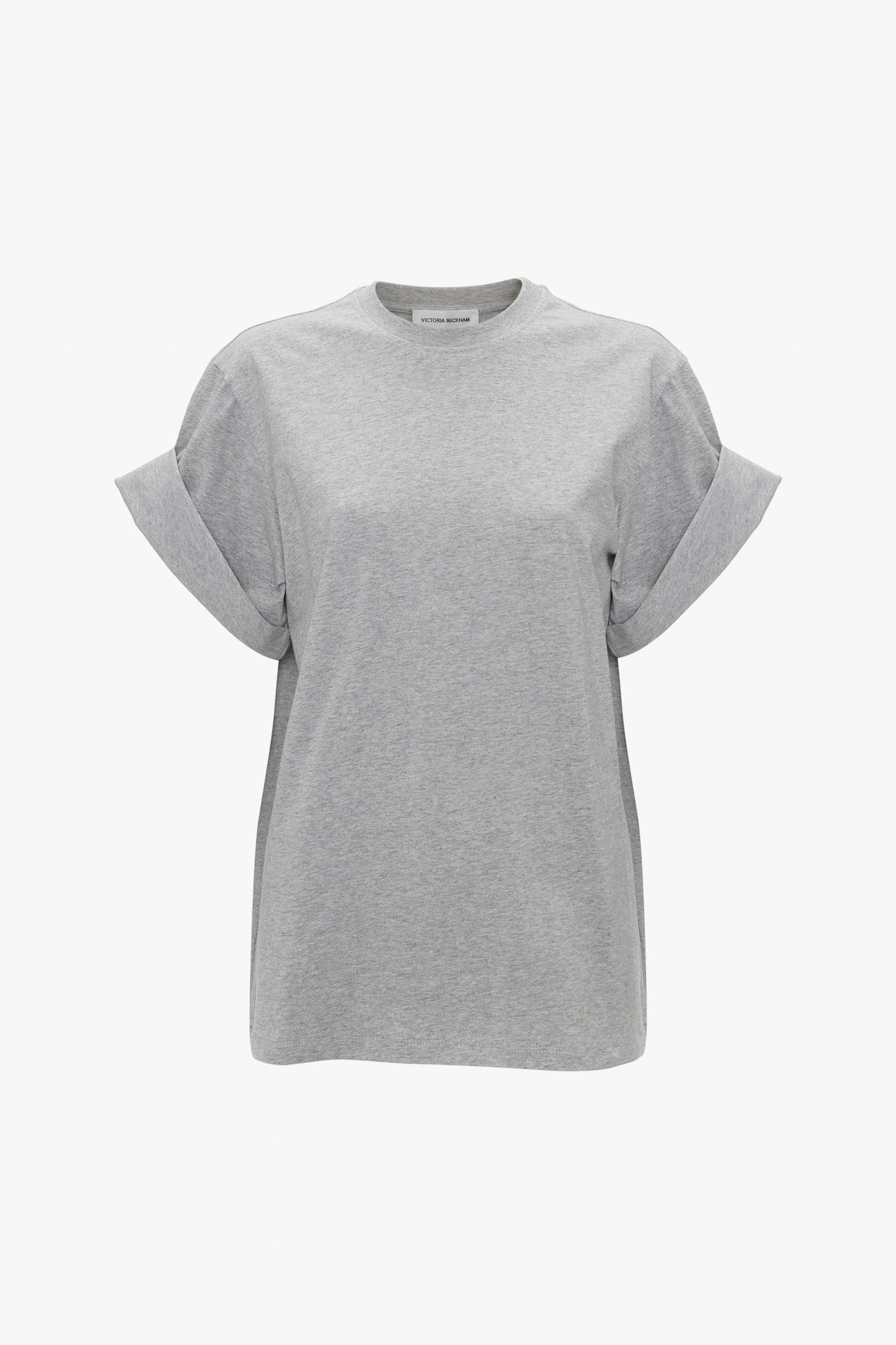 Asymmetric Relaxed Fit T-Shirt in Grey Marl by Victoria Beckham with short sleeves, displayed on a white background.