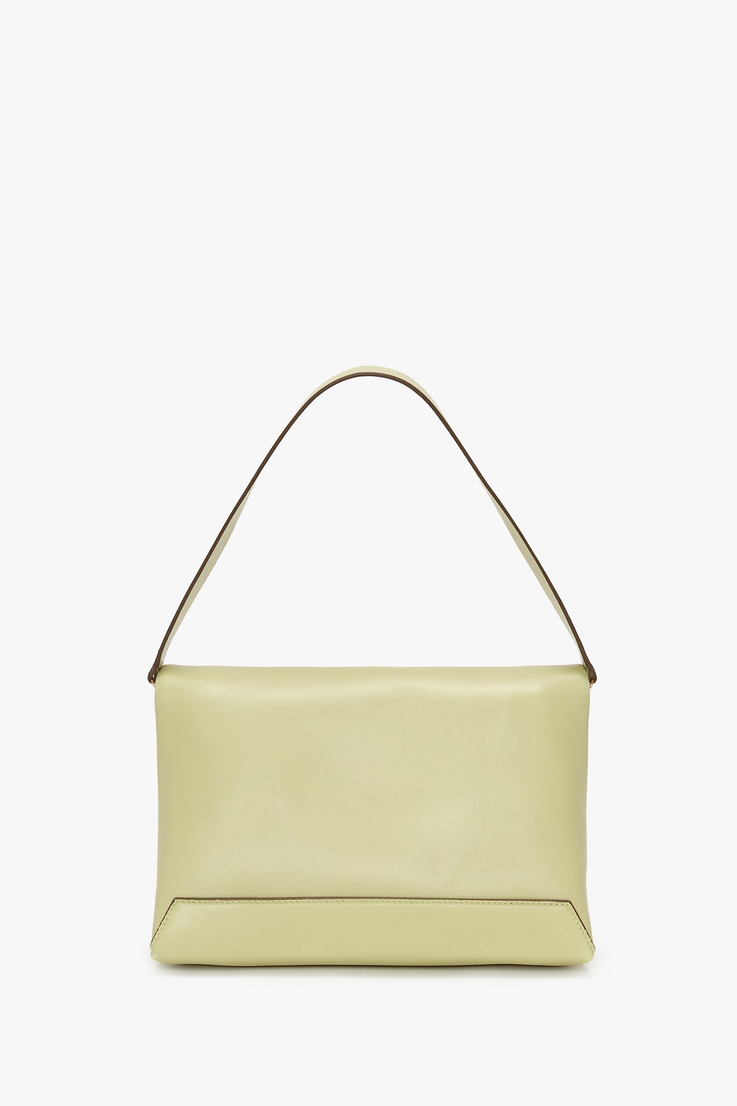 An elegant Victoria Beckham Avocado Leather Chain Pouch With Strap, with a smooth finish and gold chain detail, displayed against a white background.