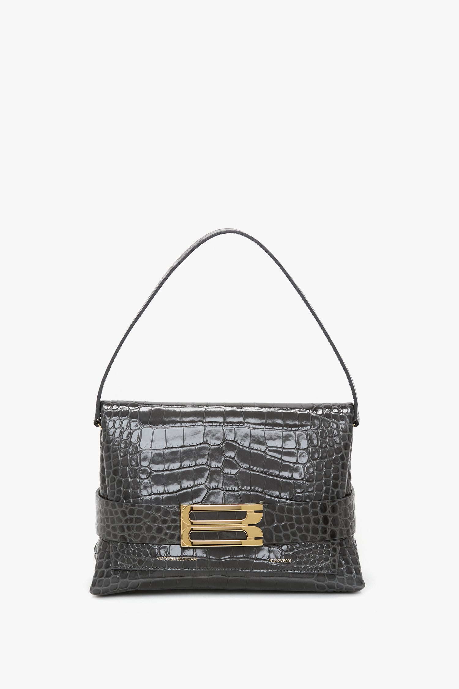 B Pouch In Croc Effect Slate Grey Leather