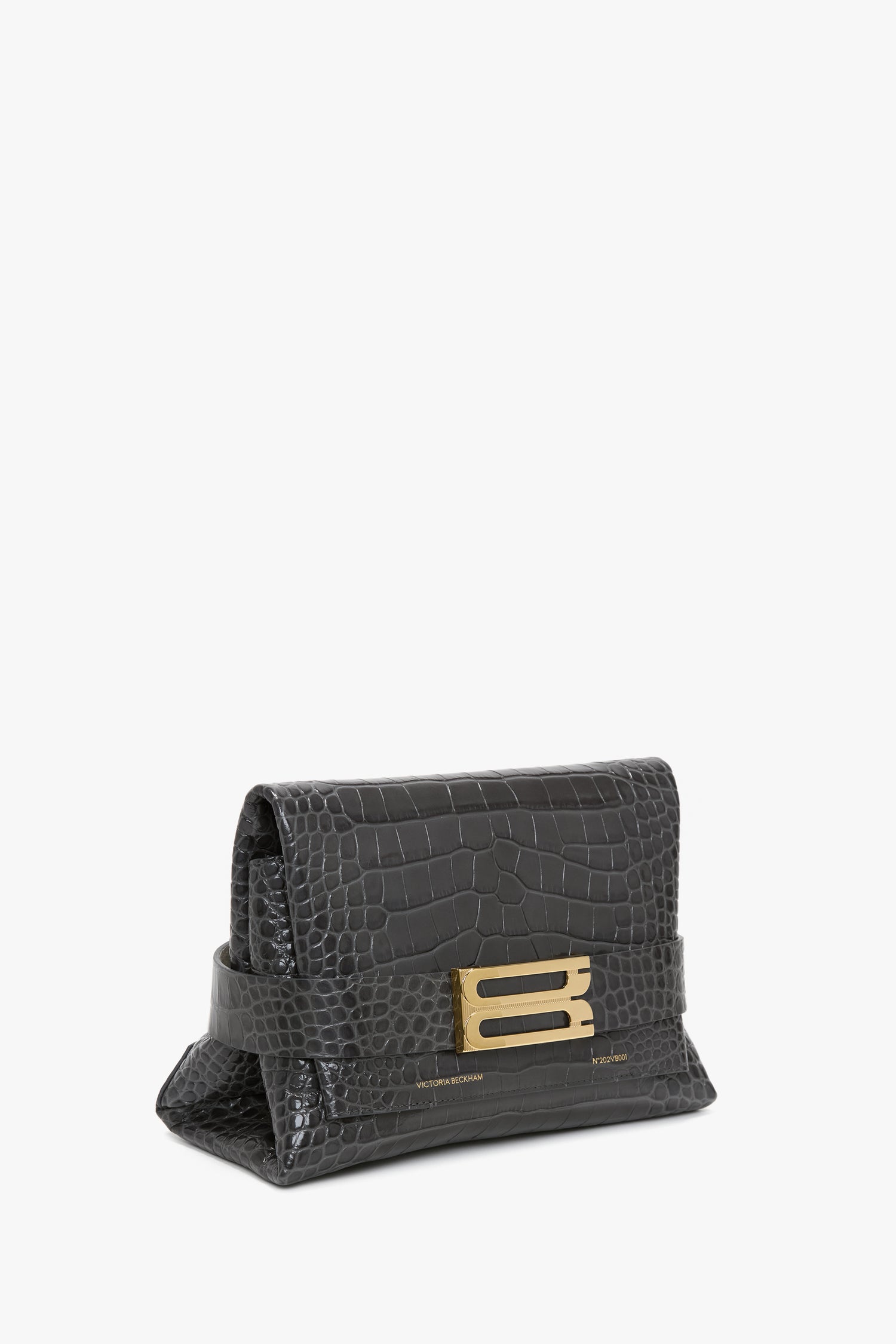 B Pouch In Croc Effect Slate Grey Leather