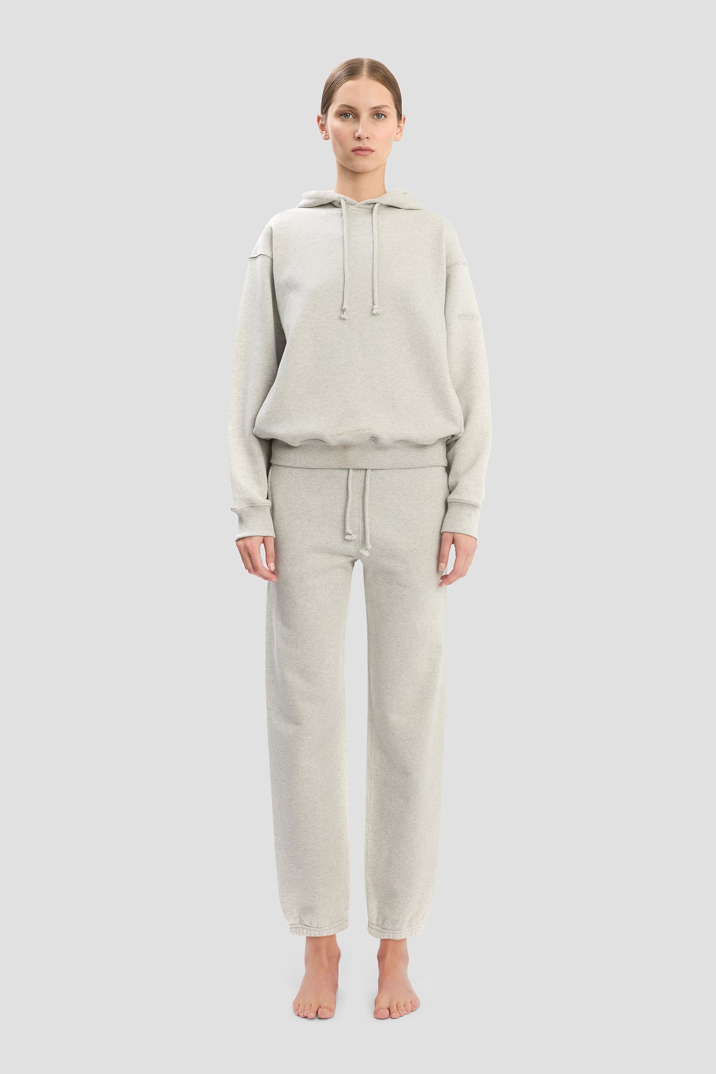 Logo Embroidered Hoodie In Grey Marl