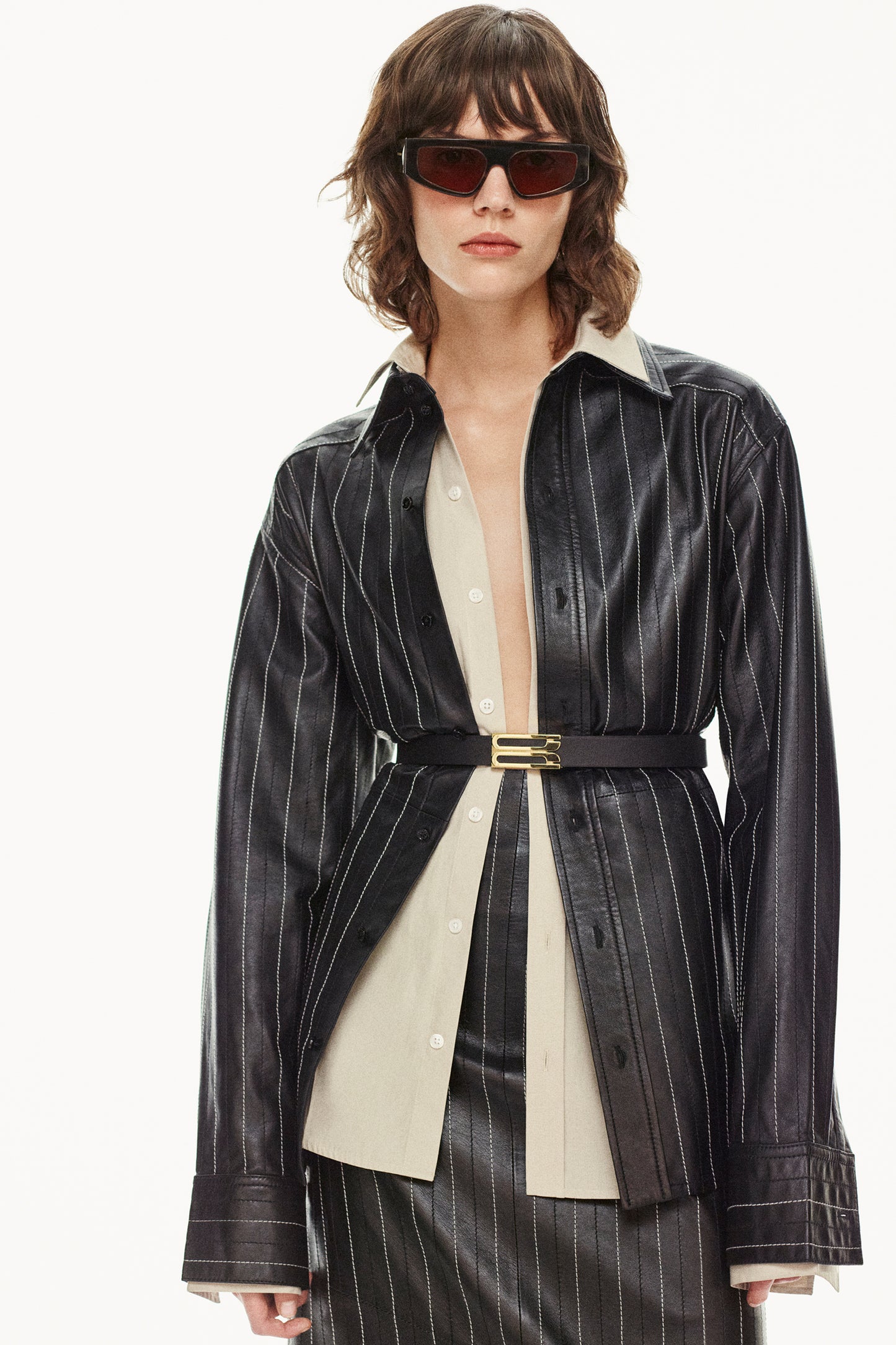 Leather Shirt In Black-Ivory