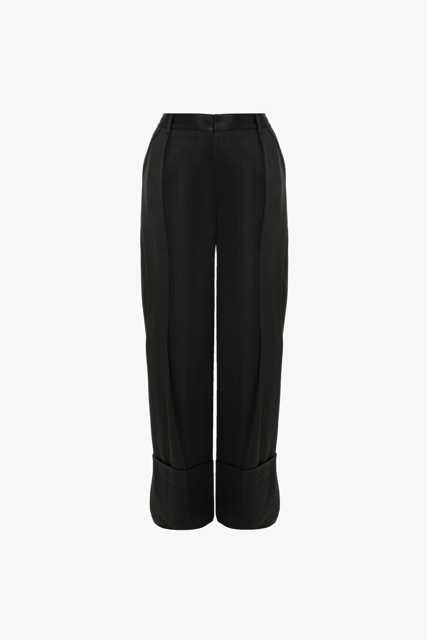 Wide Leg Turn-Up Trouser In Black