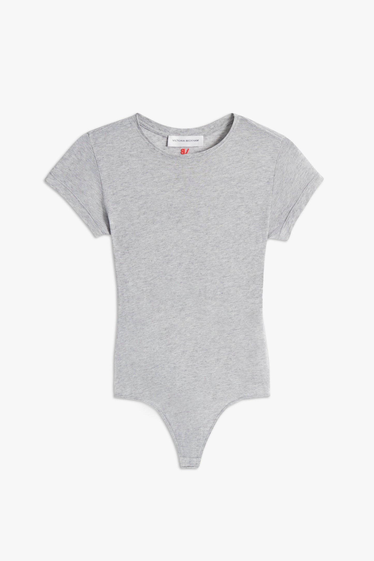 Victoria Beckham T-Shirt Bodysuit in Grey with a round neckline and snap closure at the crotch, ideal as a versatile layering piece.