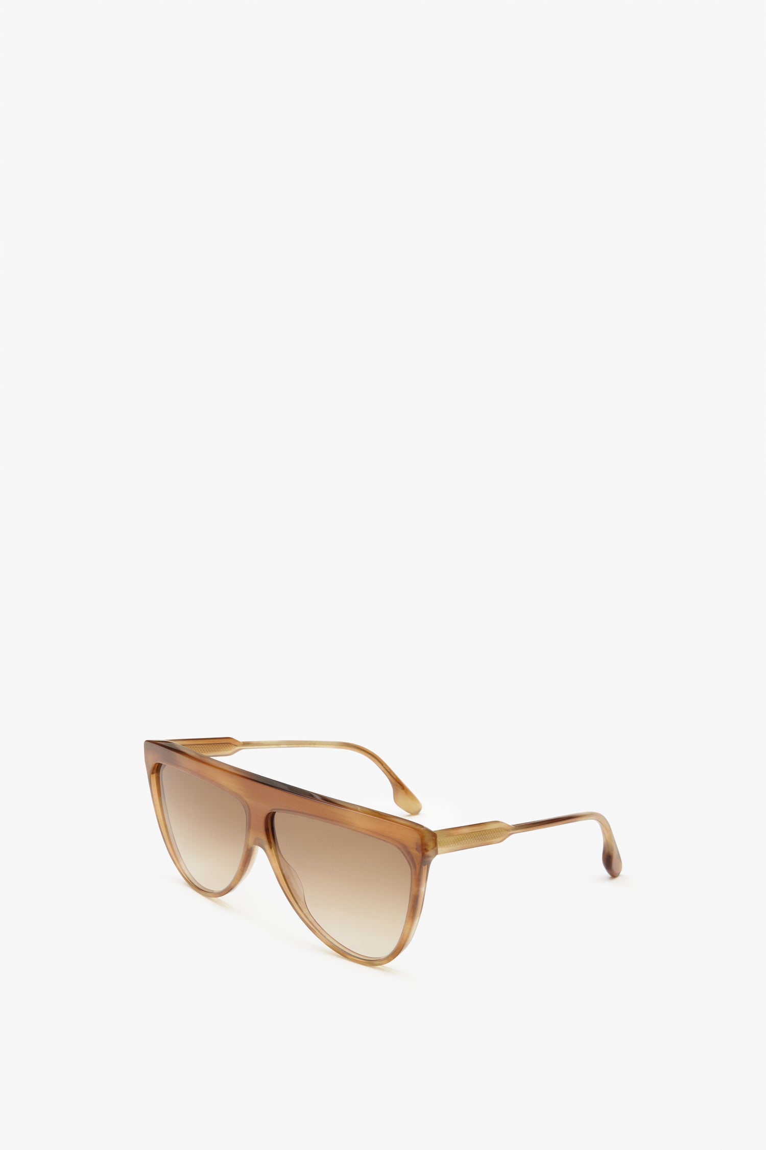A pair of Classic Flat Top V Sunglasses in Honey Horn by Victoria Beckham with a sleek, modern design, featuring luxurious horn-effect acetate and isolated on a white background.