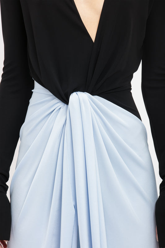 Long Sleeve Knot Detail Jersey Gown In Black-Iceberg