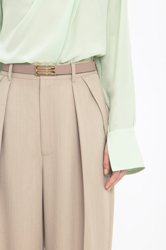 Wide Leg Turn-Up Trouser In Almond