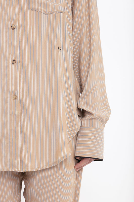 Piping Detail Pyjama Shirt In Tobacco-Midnight