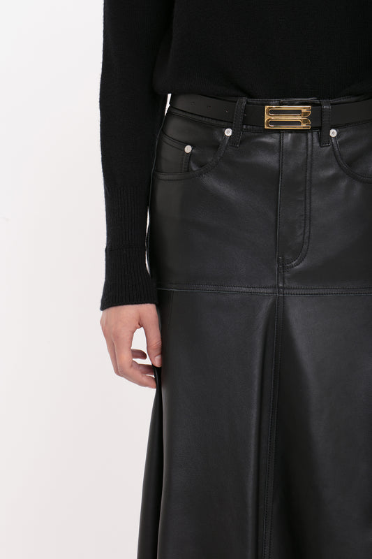 Panelled Flare Skirt In Soft Black Leather