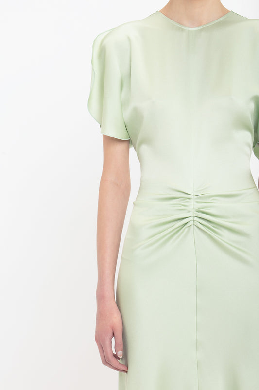 Gathered Waist Midi Dress In Jade