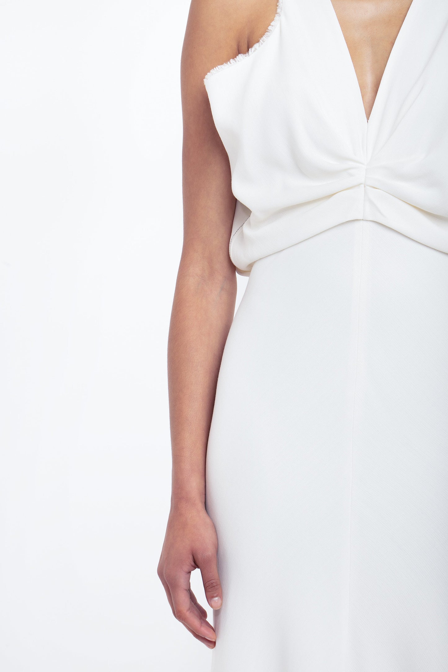 Draped Armhole Detail V-Neck Gown In Ivory