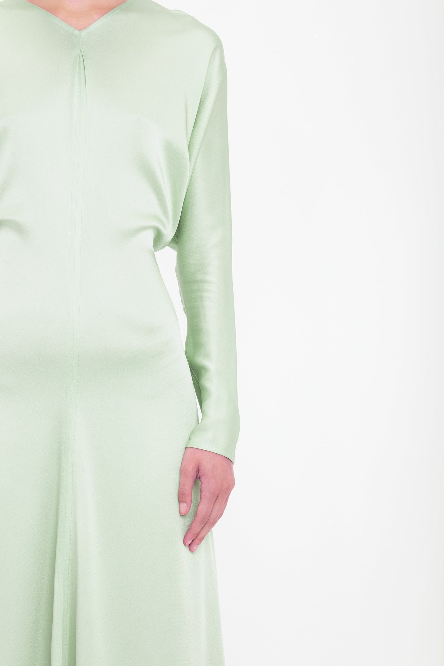 Long Sleeve Draped Midi Dress In Jade