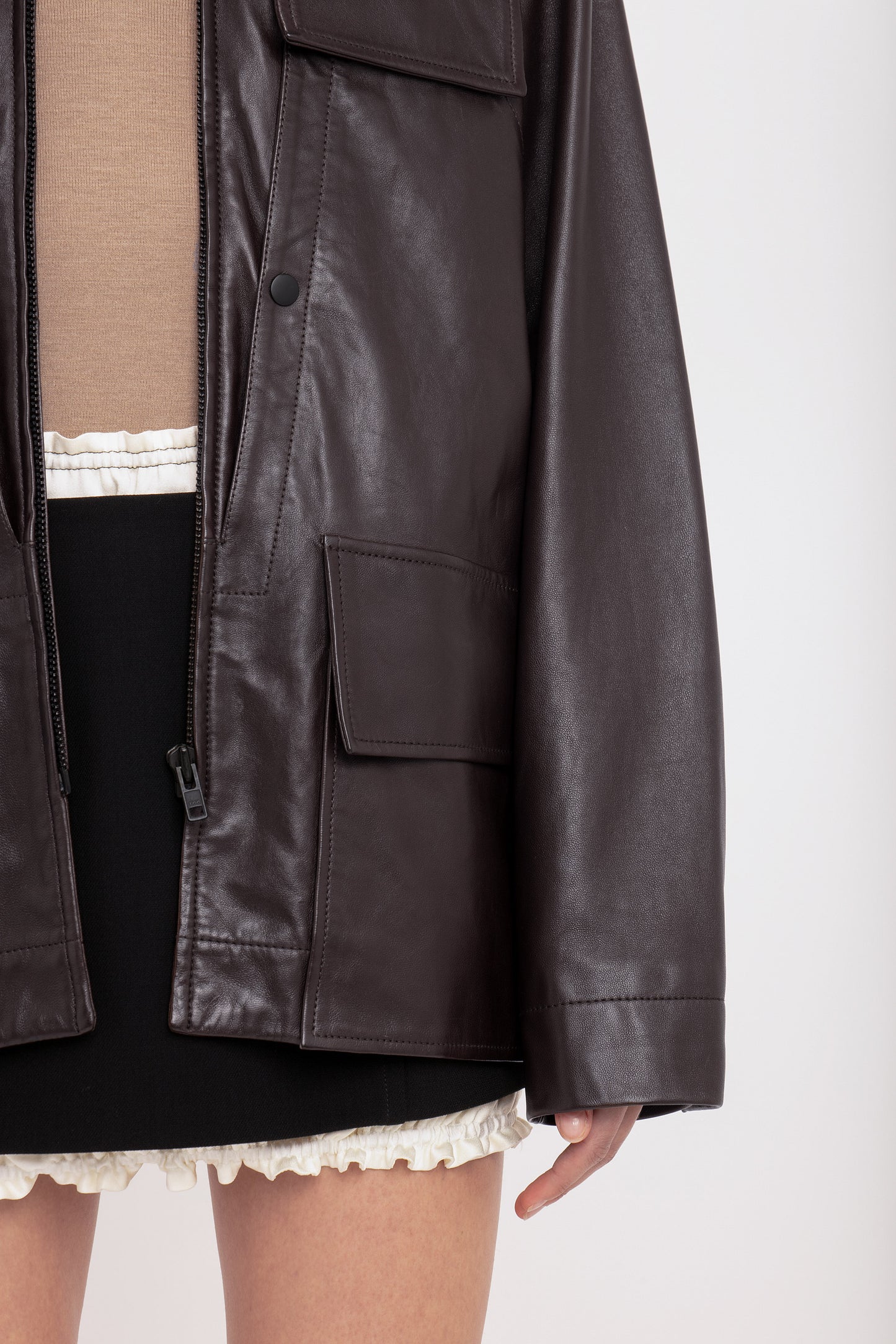 Soft Leather Chore Jacket In Ebony