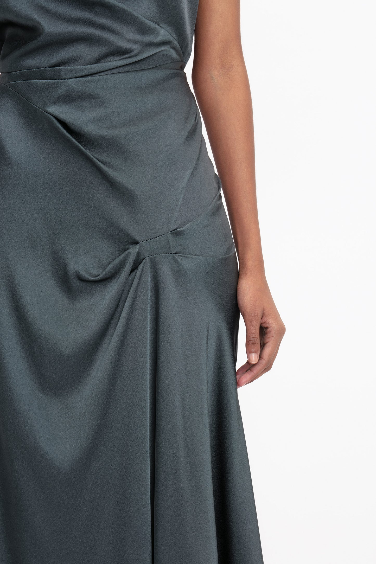 Asymmetric Draped Detail Midi Dress In Graphite