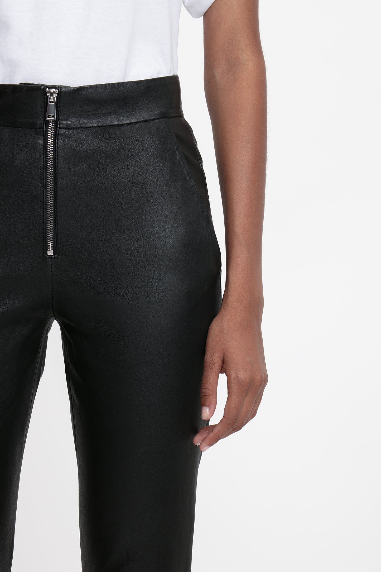 Slim Leather Trouser in Black