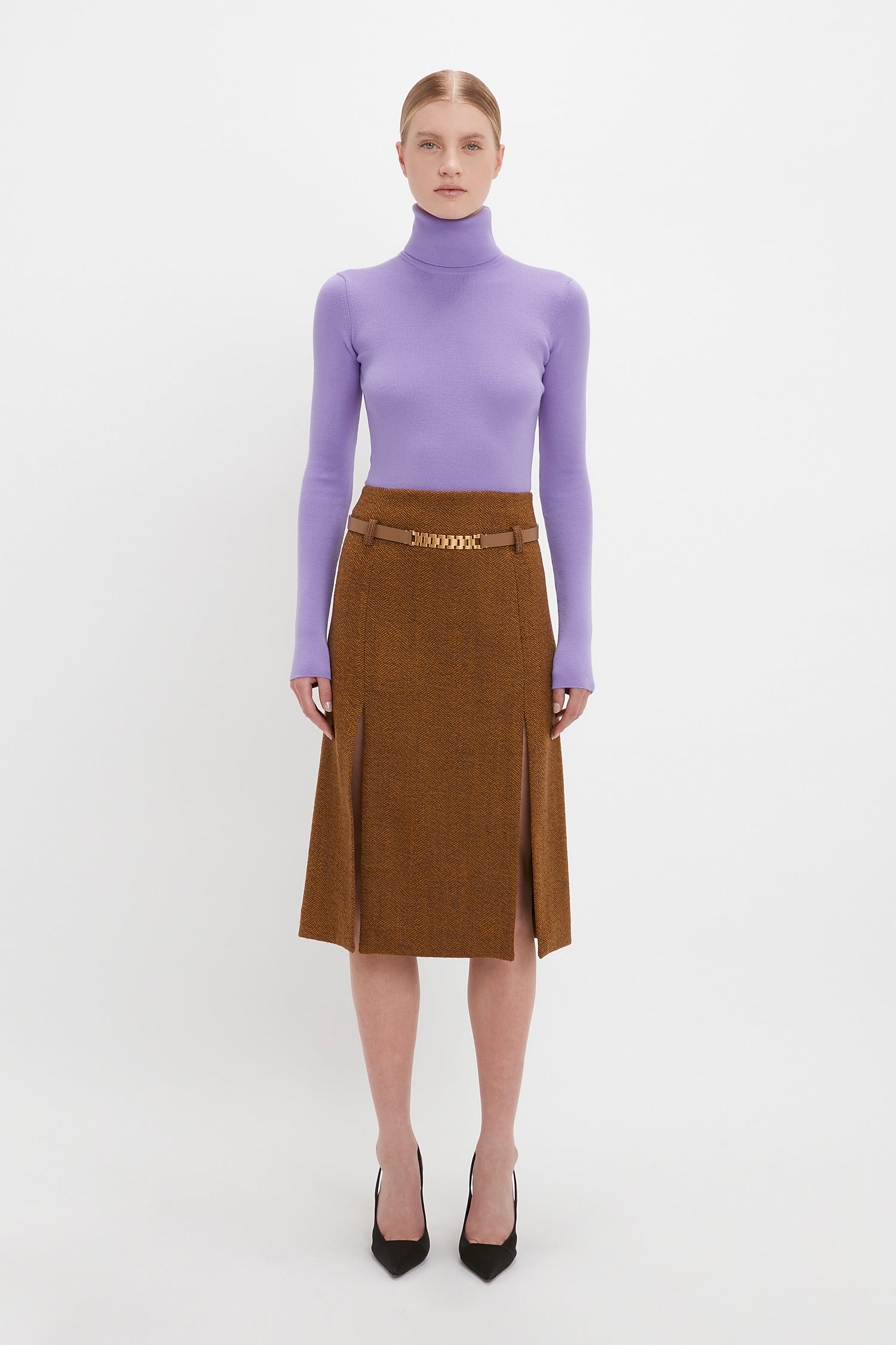 Double Layer Split Skirt In Caramel