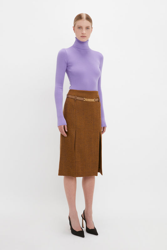 Knitted Polo Neck Jumper In Lilac
