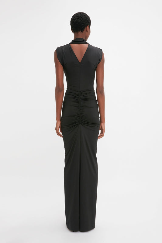 Ruched Jersey Gown In Black