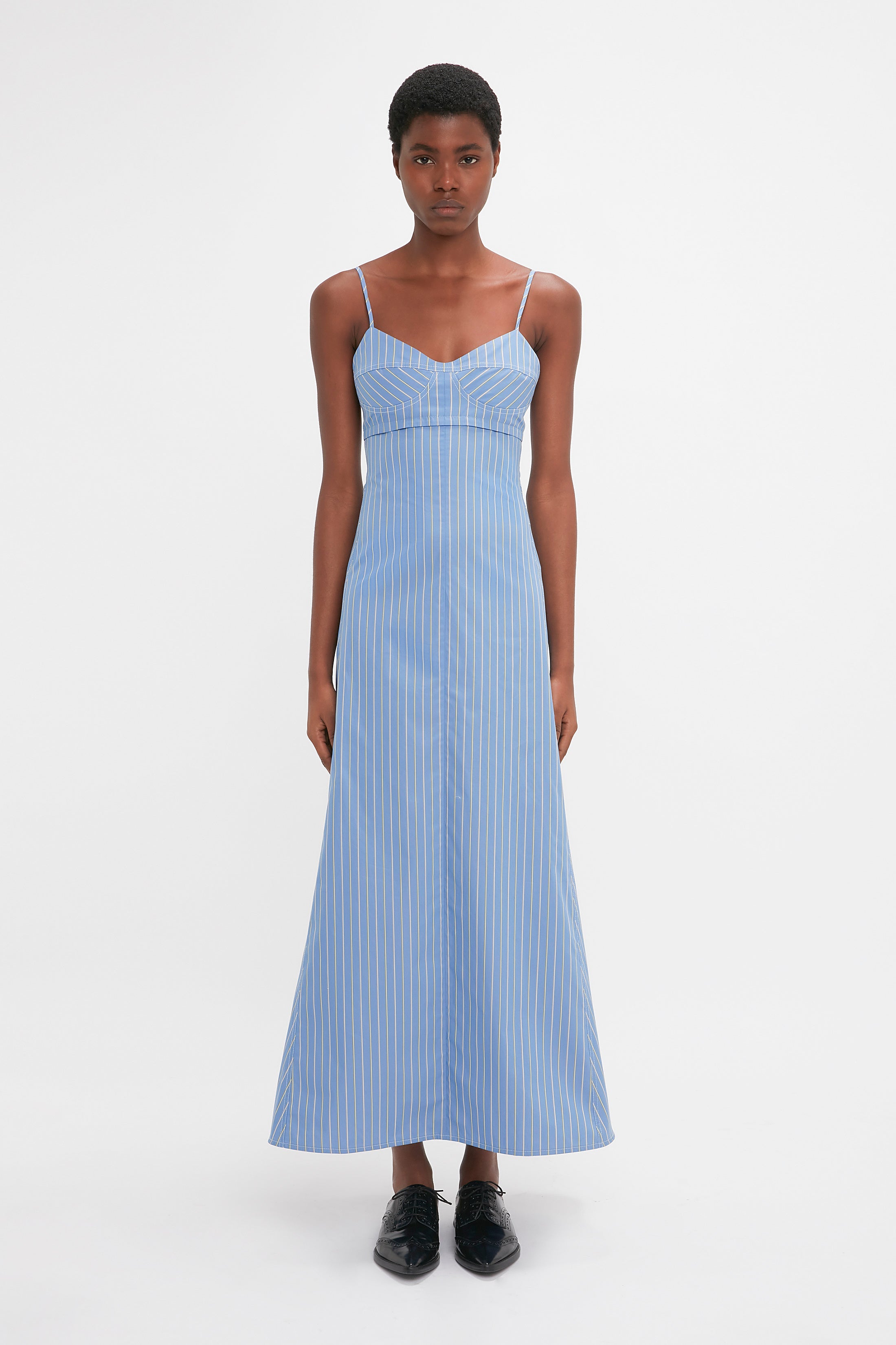 Cami Fit And Flare Midi In Steel Blue – Victoria Beckham US