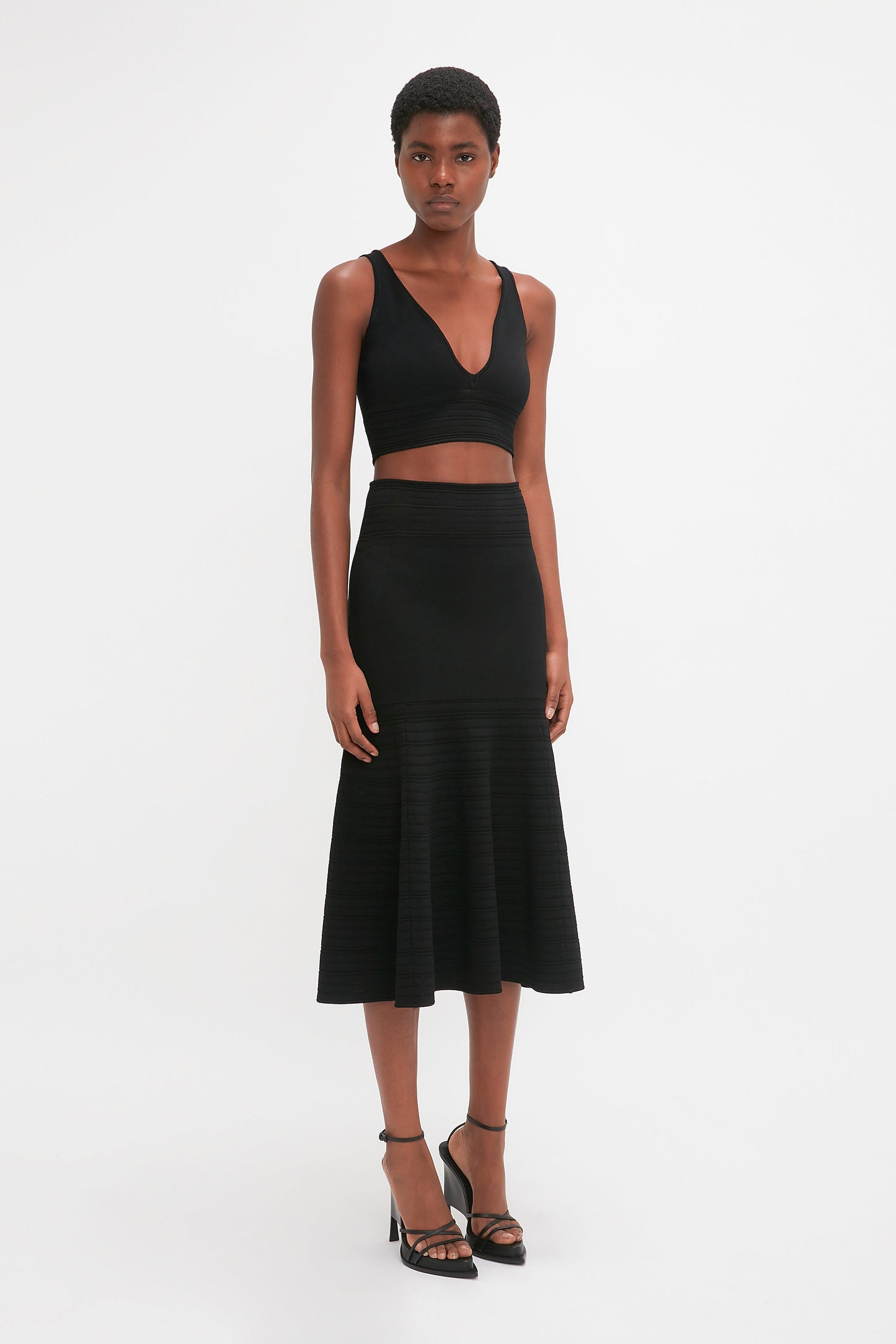 Fit And Flare Midi Skirt In Black