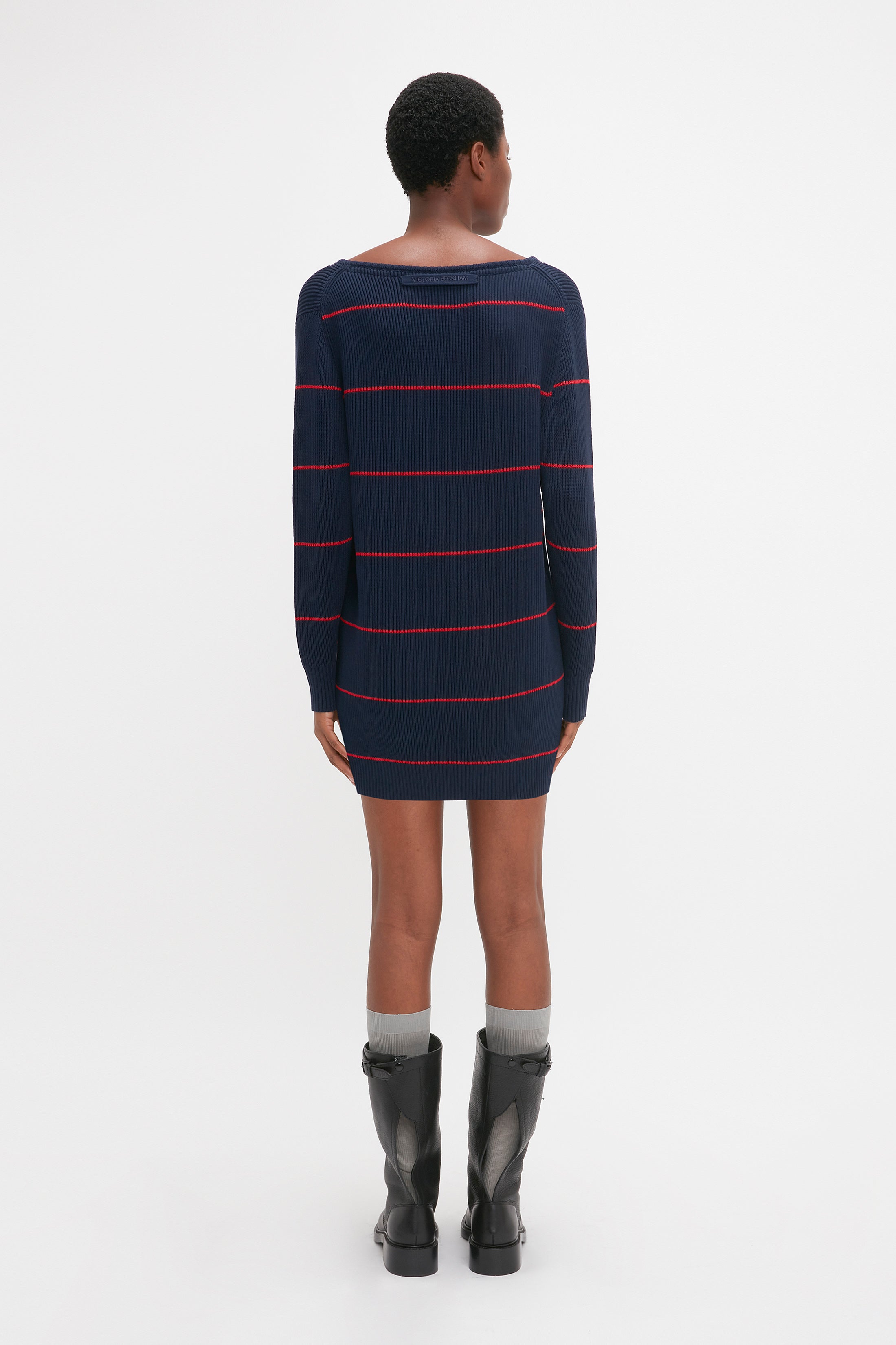 Frame Detail Jumper Dress In Navy-Red – Victoria Beckham US