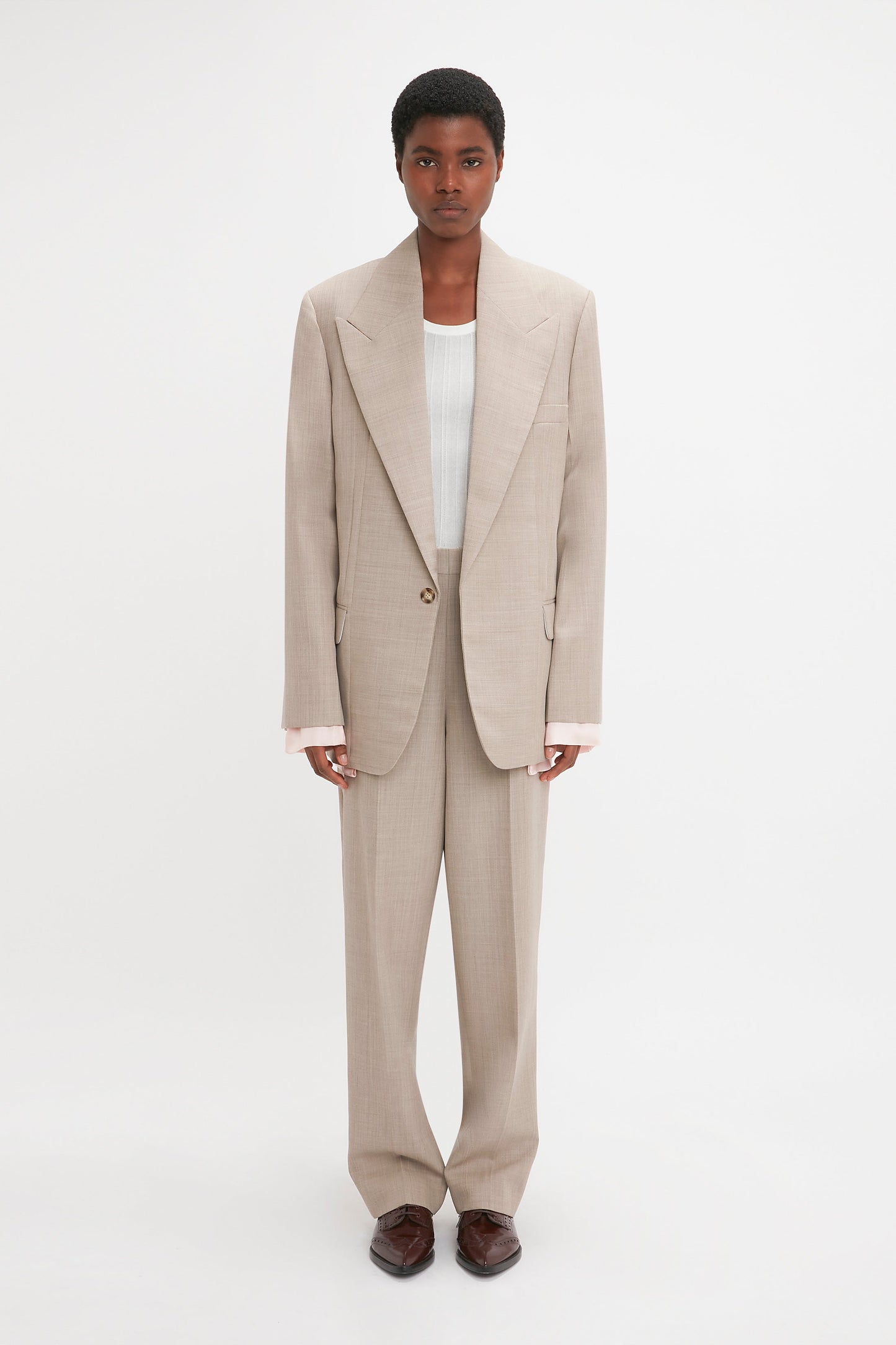 Darted Sleeve Tailored Jacket In Sesame