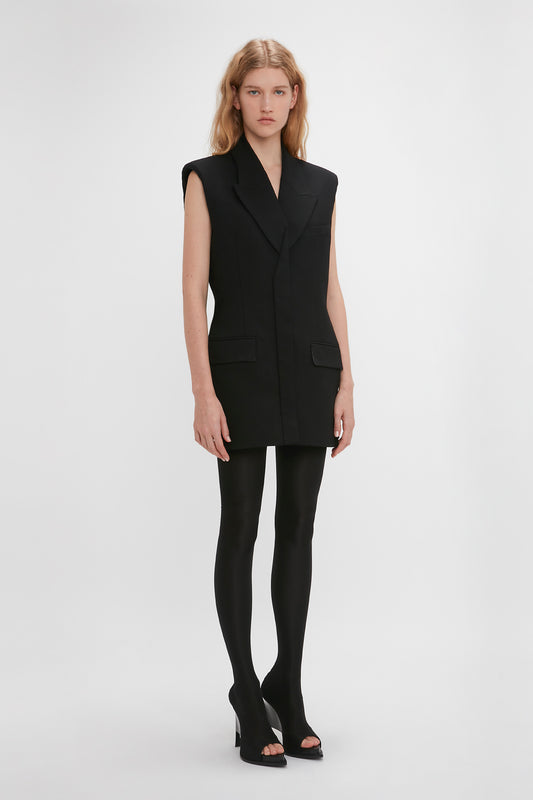 BLACK SLEEVELESS BLAZER DRESS – Luxury Womenswear