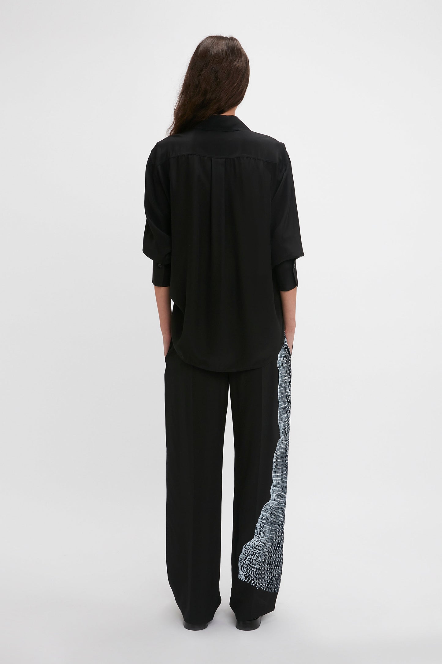 Pyjama Trouser In Black-White Contorted Net
