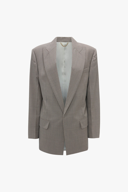 Peak Lapel Jacket In Multi by Victoria Beckham with a notched lapel, front pocket flaps, and a single-button closure, exuding a contemporary aesthetic, displayed on a white background.