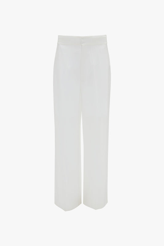 Waistband Detail Straight Leg Trouser In White by Victoria Beckham with a high waist, made from featherweight wool, perfect for contemporary fashion.
