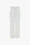 Waistband Detail Straight Leg Trouser In White by Victoria Beckham with a high waist, made from featherweight wool, perfect for contemporary fashion.