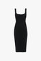 Sleeveless Fitted T-Shirt Dress In Black by Victoria Beckham featuring a square neckline and a slight V-shaped detail at the center, crafted from stretch double wool crepe.