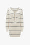 A cream-colored, mid-weight knit Frame Detail Jumper Dress In Natural-Navy by Victoria Beckham with black horizontal stripes and a deep V-neckline, inspired by SS24 runway trends.