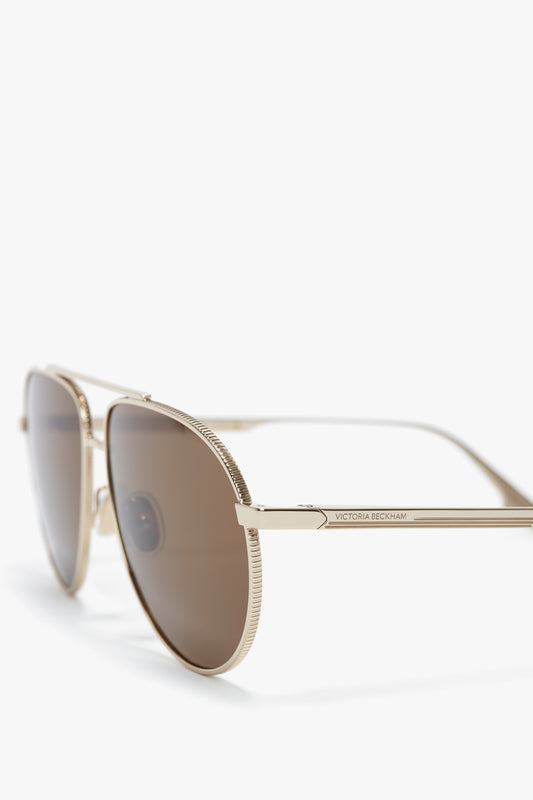 V Metal Pilot Sunglasses In Gold-Khaki